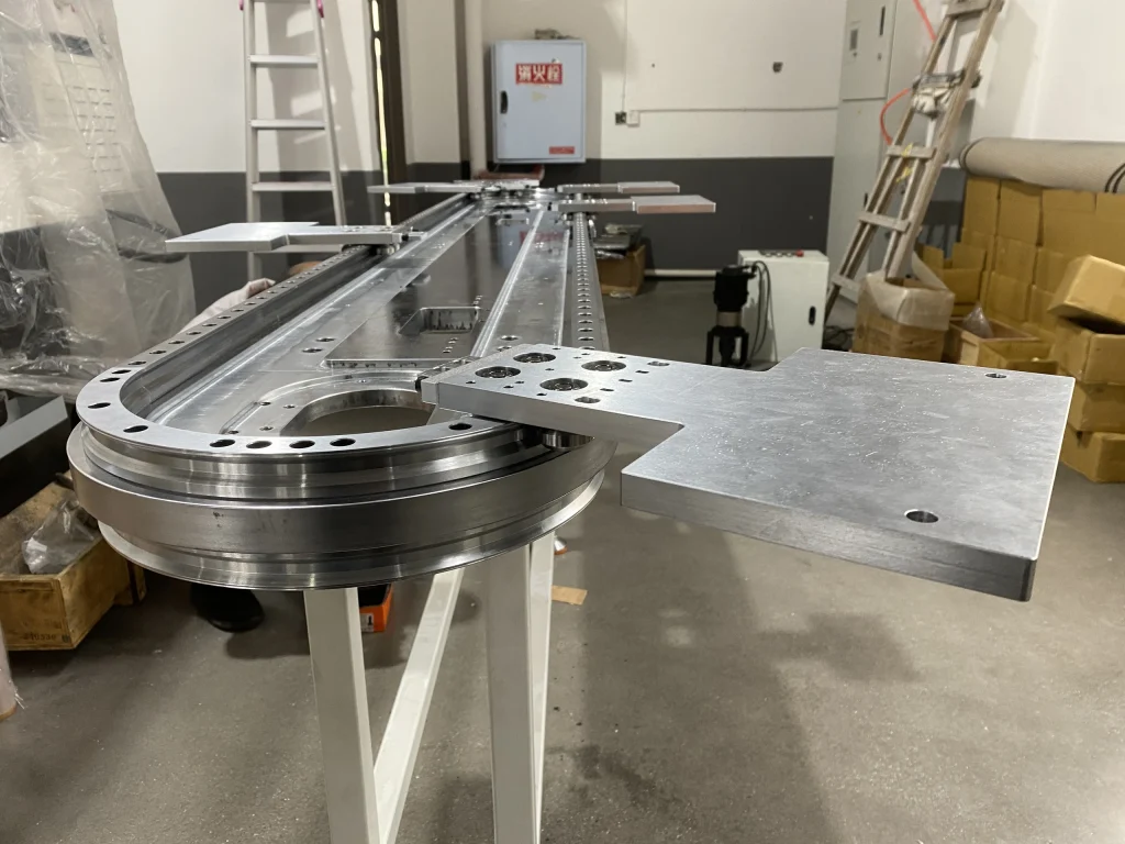 End view of an oval track return and its workshop support frame