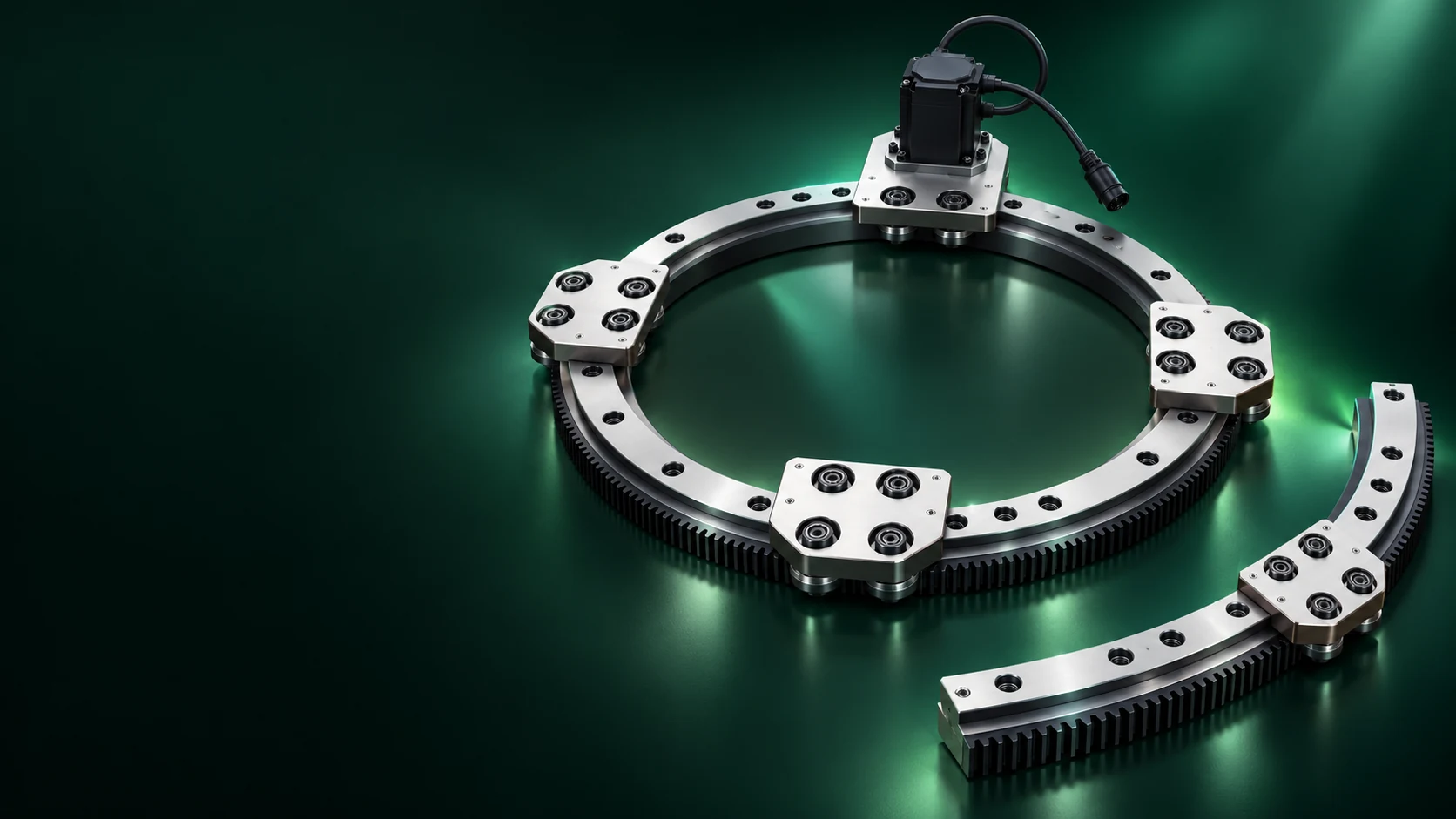 Concept visualization of toothed circular and curved guide rails based on the catalogue.