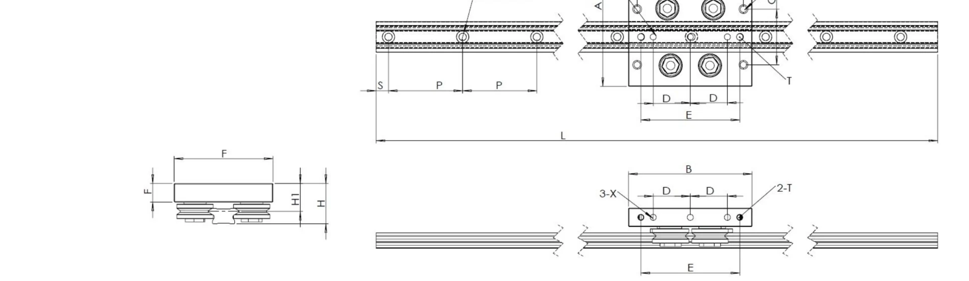GV25C straight guide rail and carriage dimensional drawing.