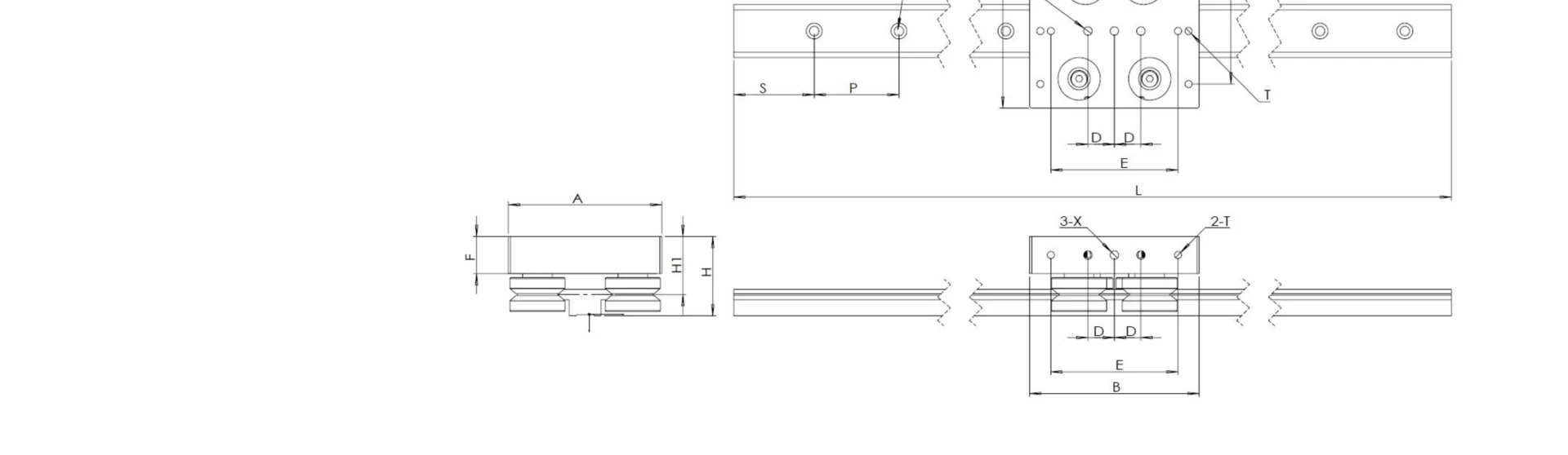 GV50C straight guide rail and carriage dimensional drawing.