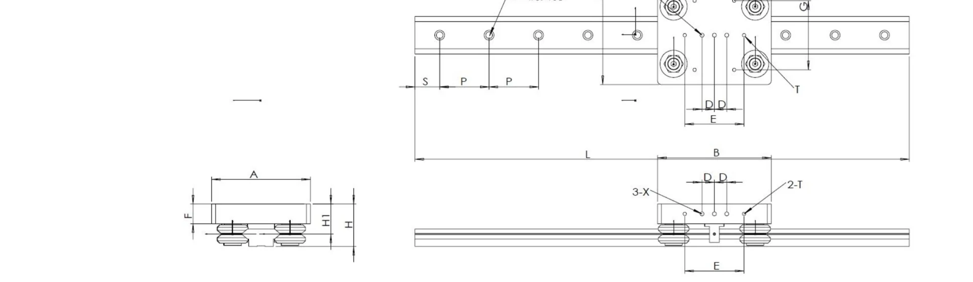 GV76C straight guide rail and carriage dimensional drawing.