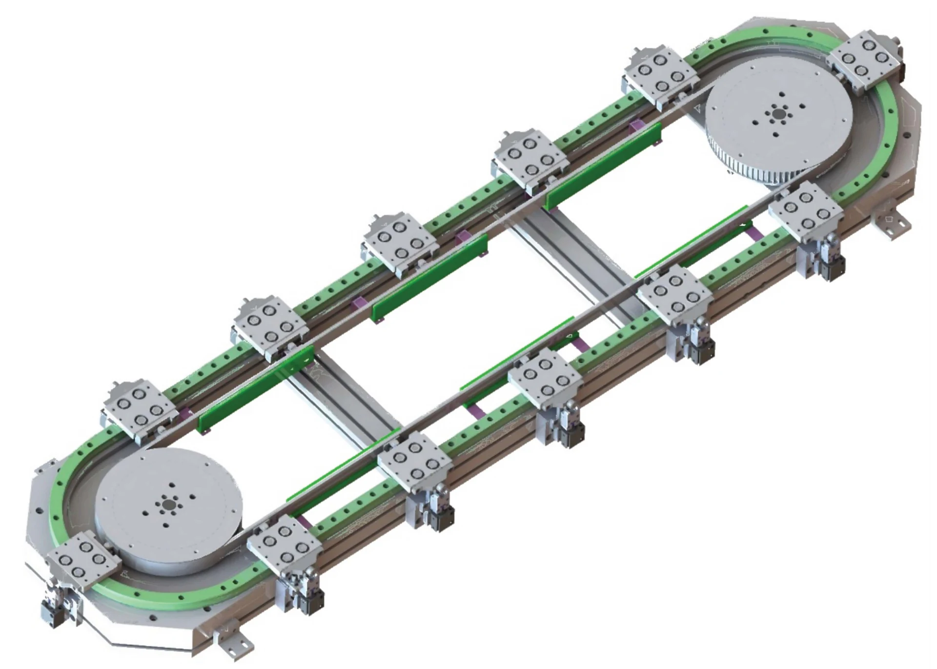 Oval precision track conveyor with fixture carriages from the product catalogue.